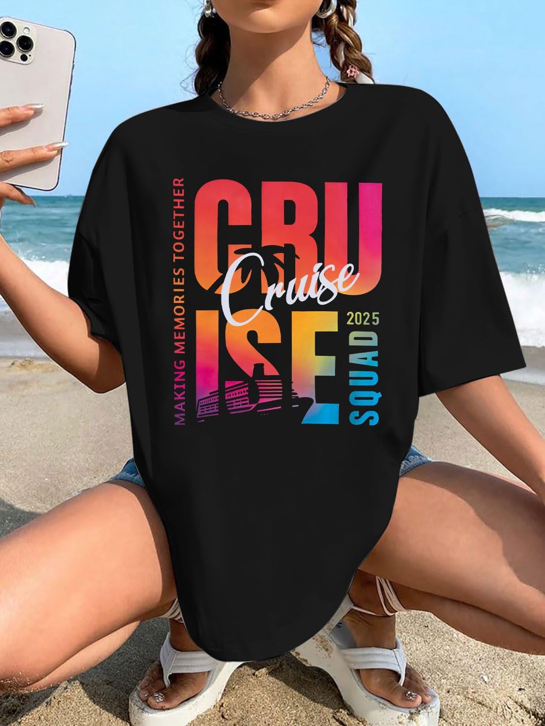 Cruise Shirts for Women Summer Vacation Cruise Squad 2026 Beach T Shirt Oversized Short Sleeve Tee Tops - Image 4