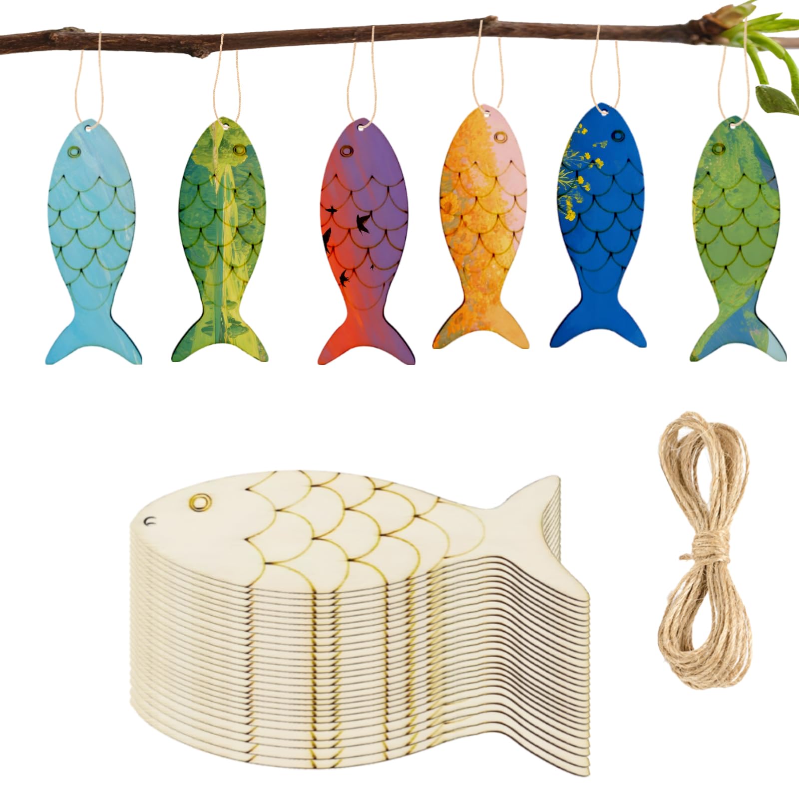 Wooden Craft Shapes for DIY Crafting,30Pcs Blank Wooden Fish Plaques for Hanging Ornaments Party Decor,Crafts Gifts for Boys Girls