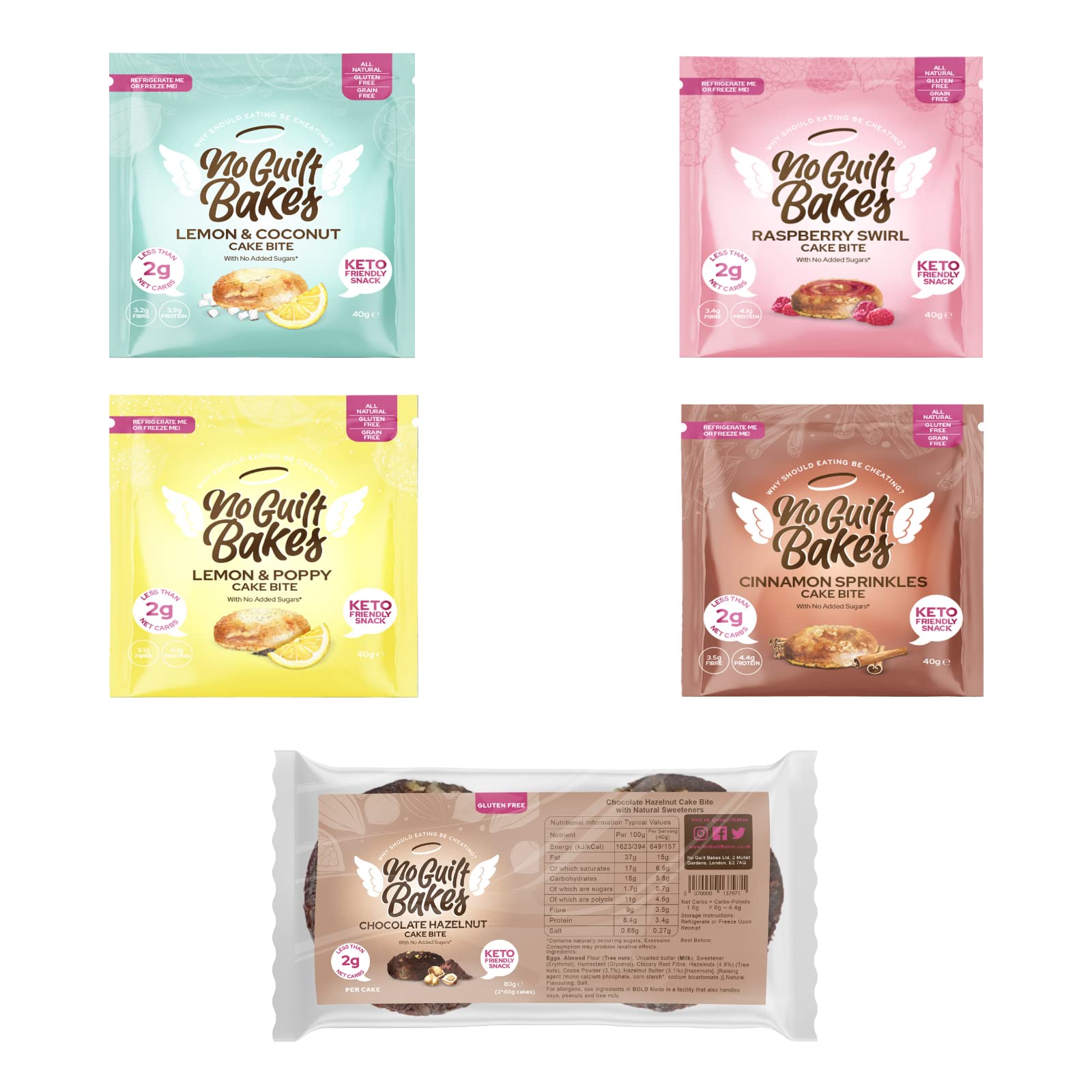 No Guilt Bakes Keto Cake Bites (Variety, 6 Packets) - Gluten Free & No Sugar Added, Healthy Diabetic, Dessert, Keto Diet Snack - Packaging May Vary