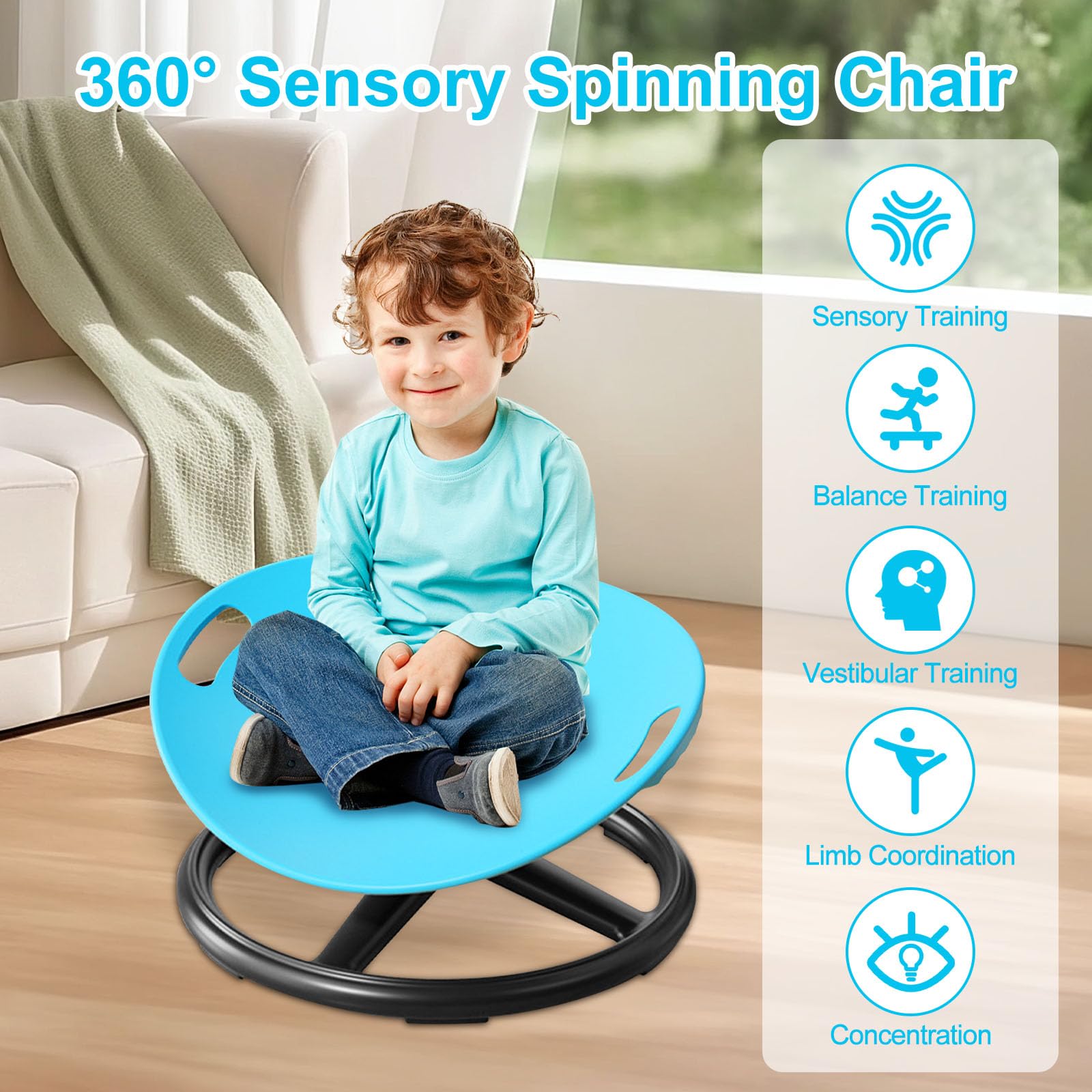 Drehstuhl für Autismus, um 360° drehbarer Sitz, sensorischer Drehstuhl für Kinder, rutschfester Sitz, sensorisches Balance-Spielzeug, verbessert die Koordination, Autismus, sensorische