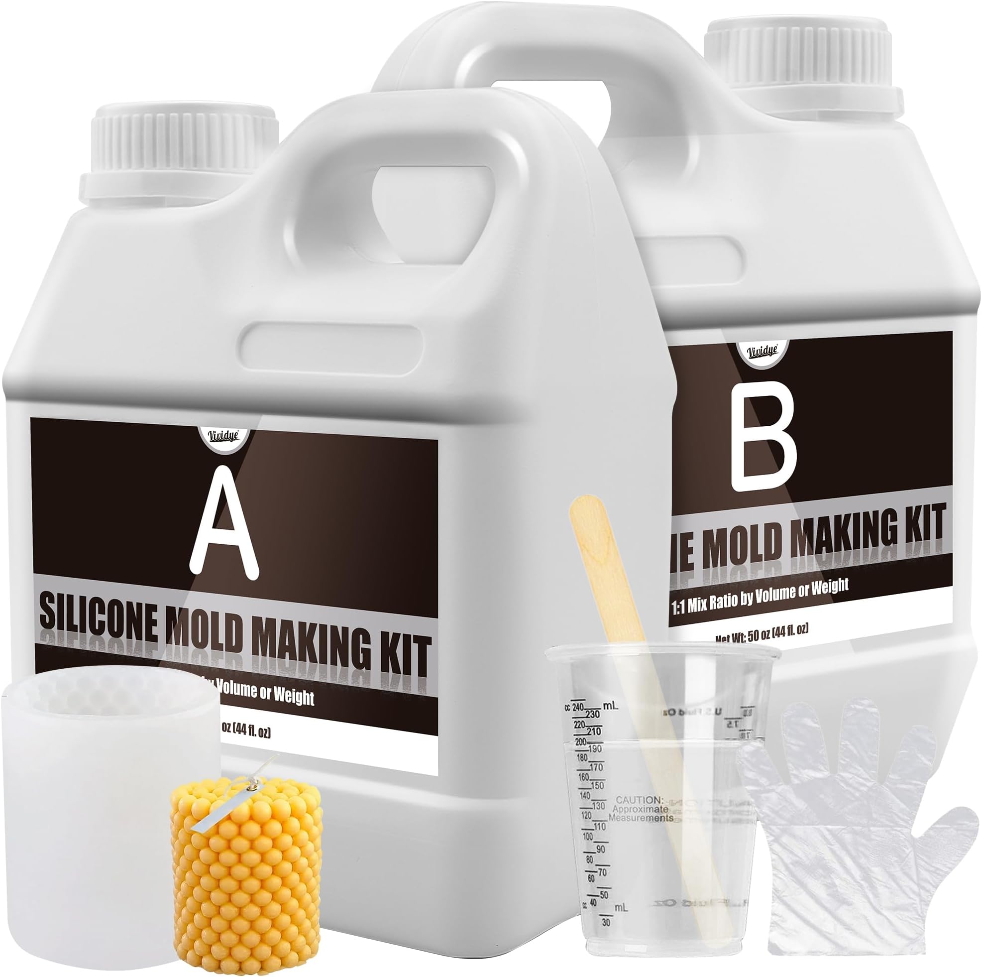 Silicone Moulds Making Kit - 100oz / 2.6L Translucent Liquid Silicone Rubber for Mould Making - Elastic 1:1 Mixing Ratio Fast Curing Moulding Silicone for Casting, DIY Resin Mould, Candle Mould, Craft