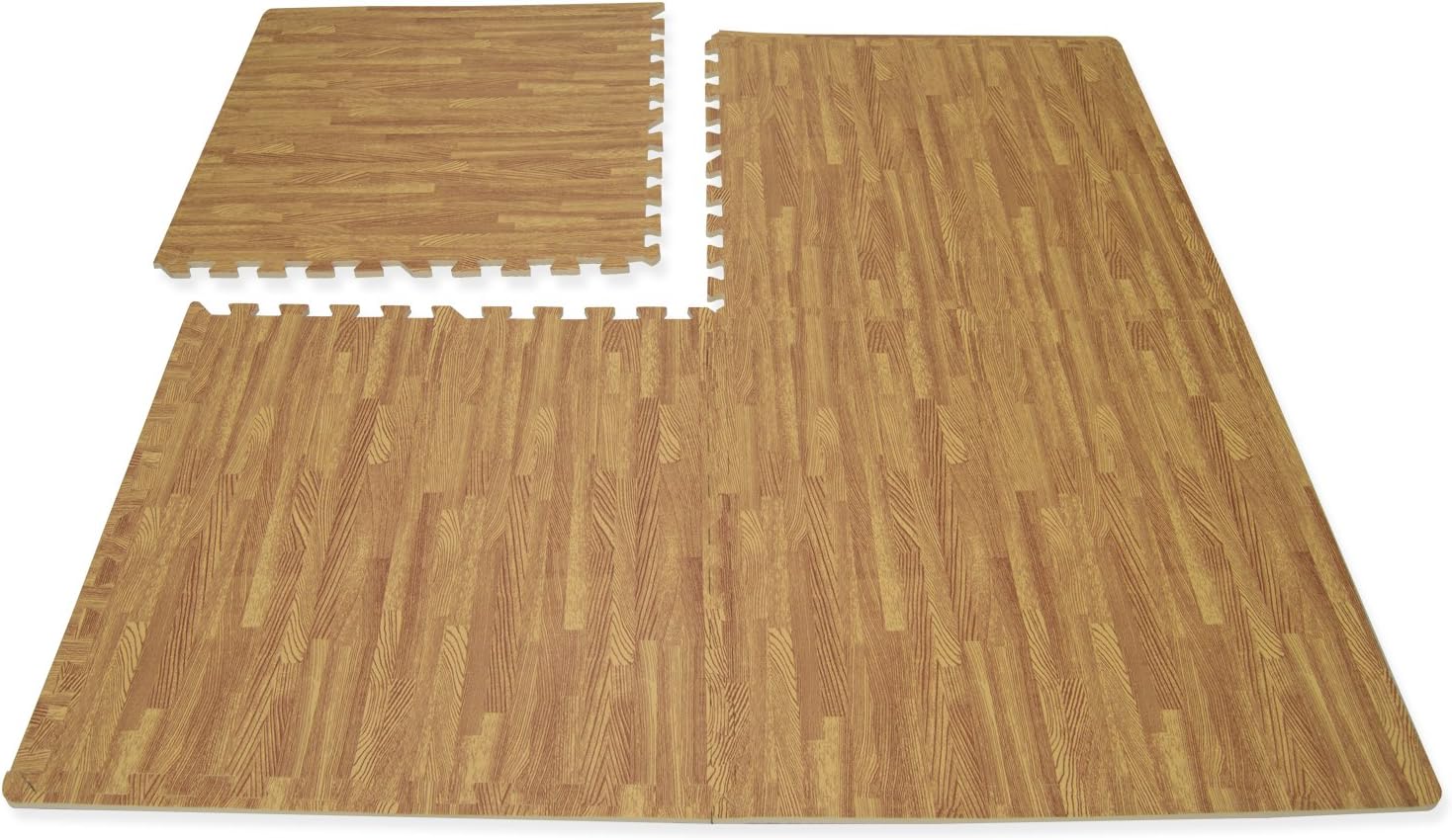Hausen 192 SQ FT Interlocking Wood Effect Soft EVA Foam Mats Kids Play