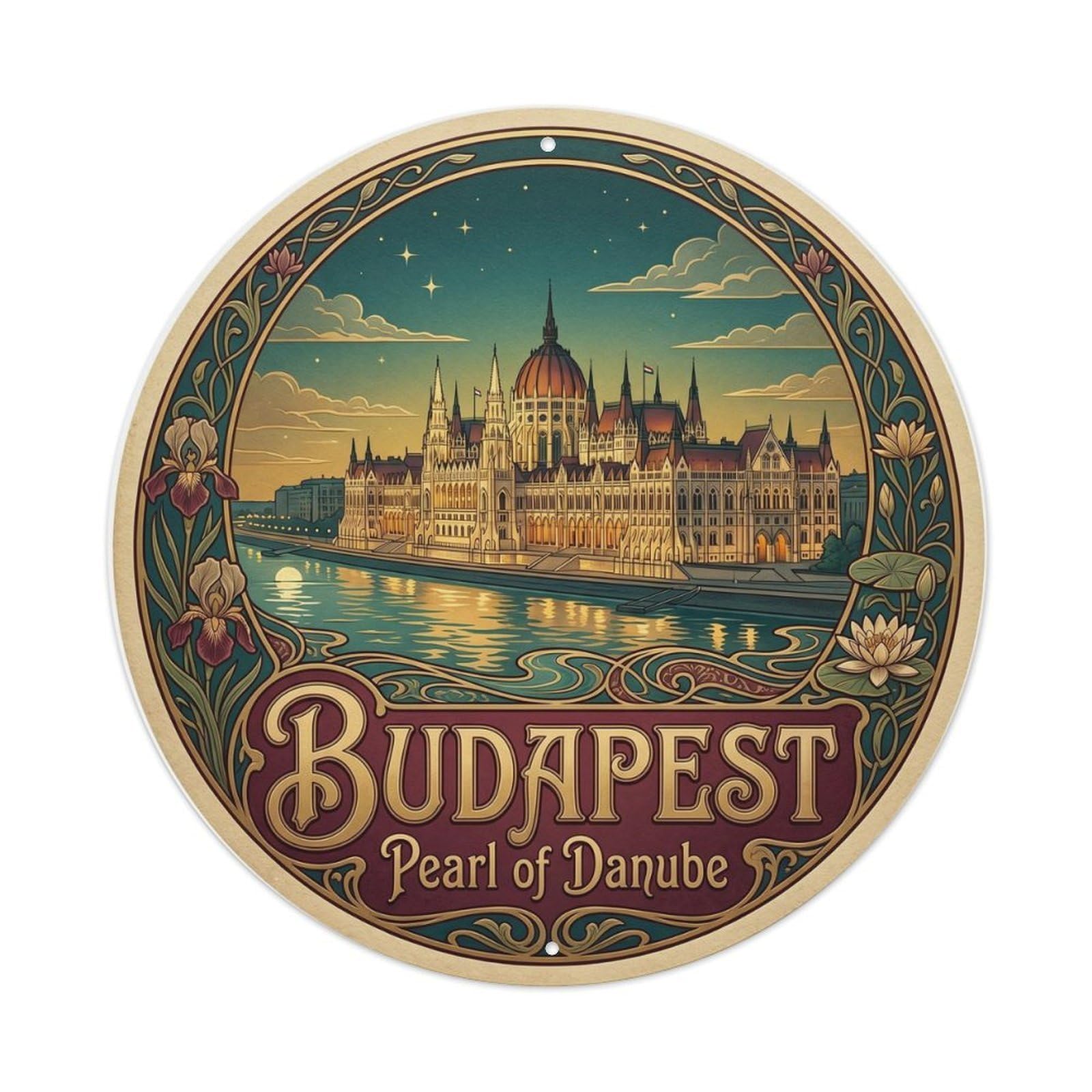 Fqnyr Style Vintage Travel Budapest Parliament Hungary Metal Tin Sign