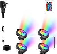 Vista 1 de RGBW Pond Lights,18 LED Underwater Submersible Fountain Light, Remote Control IP68 Waterproof Color Changing Spotlights Lighting for Fish Aquarium
