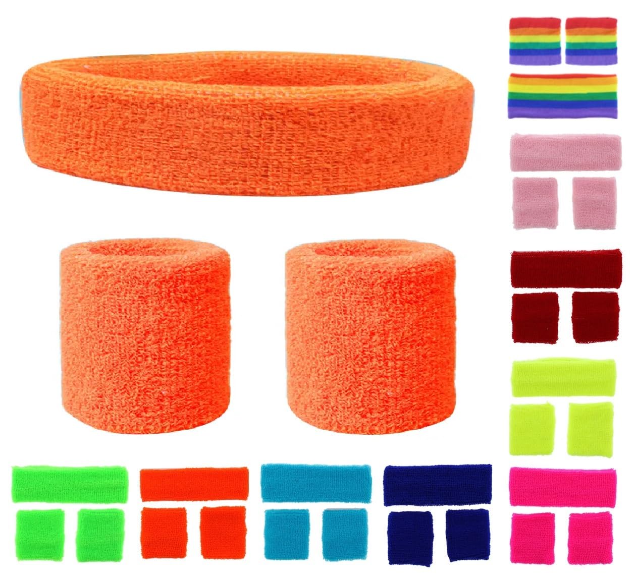 NEON Headband and Wristbands Sweatbands Set (Orange)