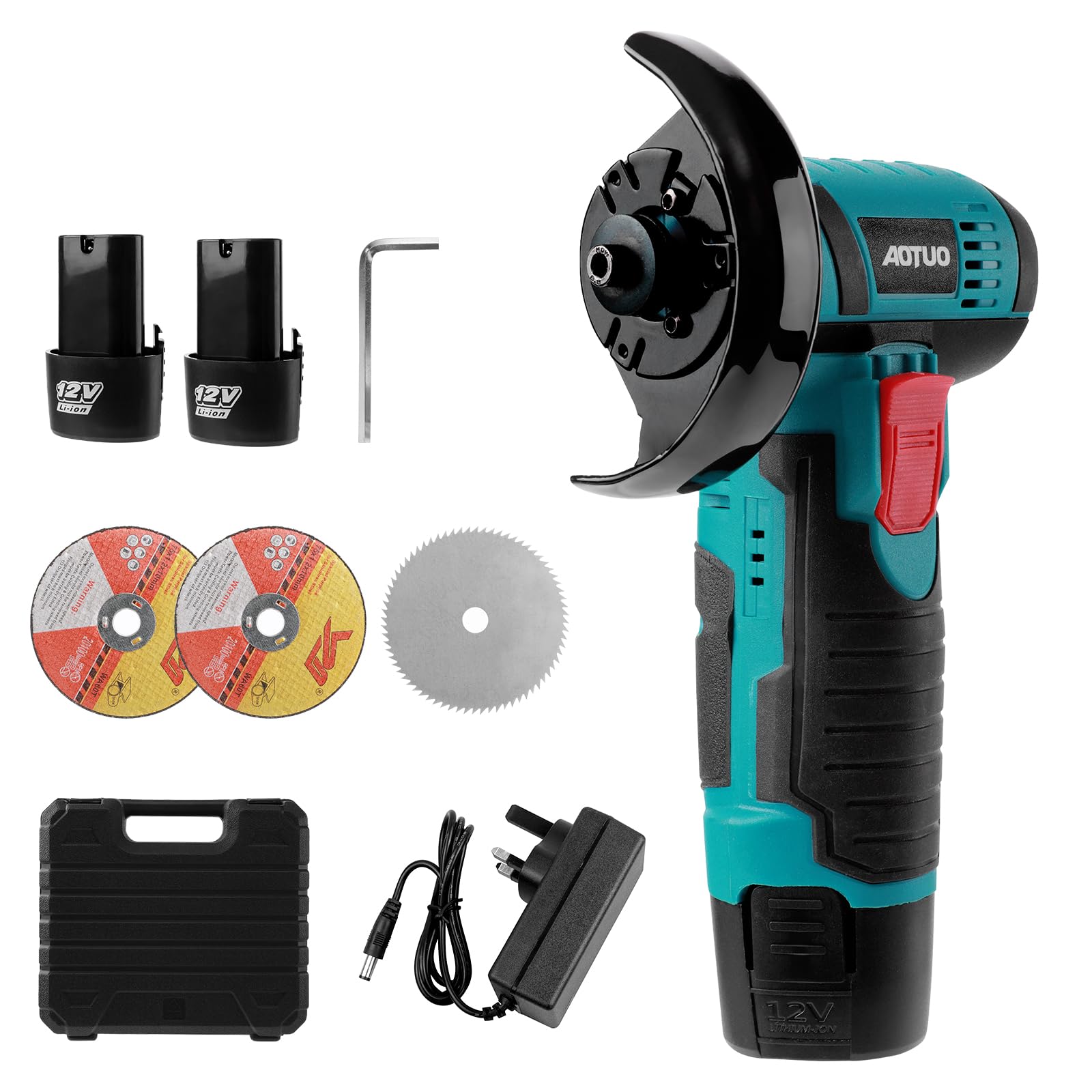 Aytop Mini Angle Grinder, 12V Cordless Battery Angle Grinder Portable Angle Grinder Tool with 2x1.5Ah Batteries 3x75mm Grinding Discs 1xWrench and Charger for Cutting Grinding Polishing Sharpening