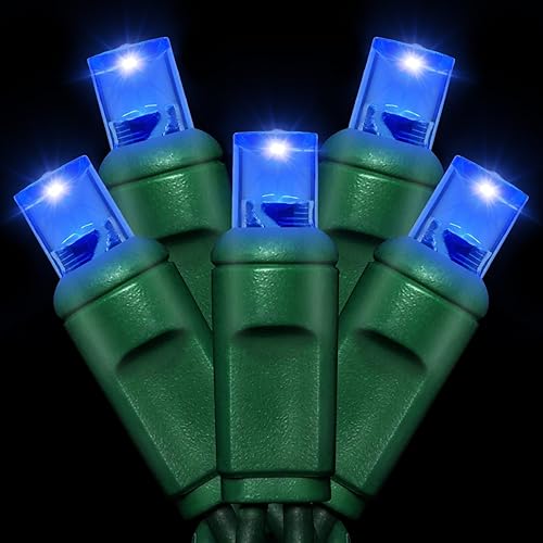JUSTPRO Luces LED azules de Navidad de 25 pies, 50 unidades, luces de Navidad azules de grado comercial para exteriores, impermeables, luces LED de