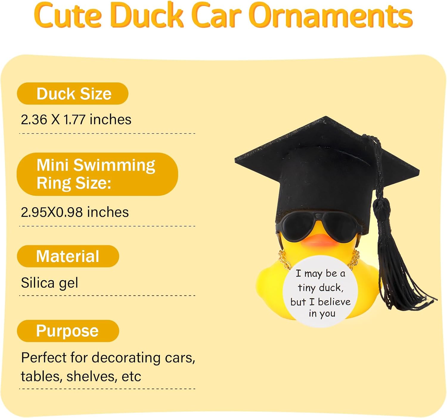 wonuu Graduation Rubber Duck Car Ornament, Cool Car Dashboard Decorations, Funny Car Accessories for Graduation Gift, Black