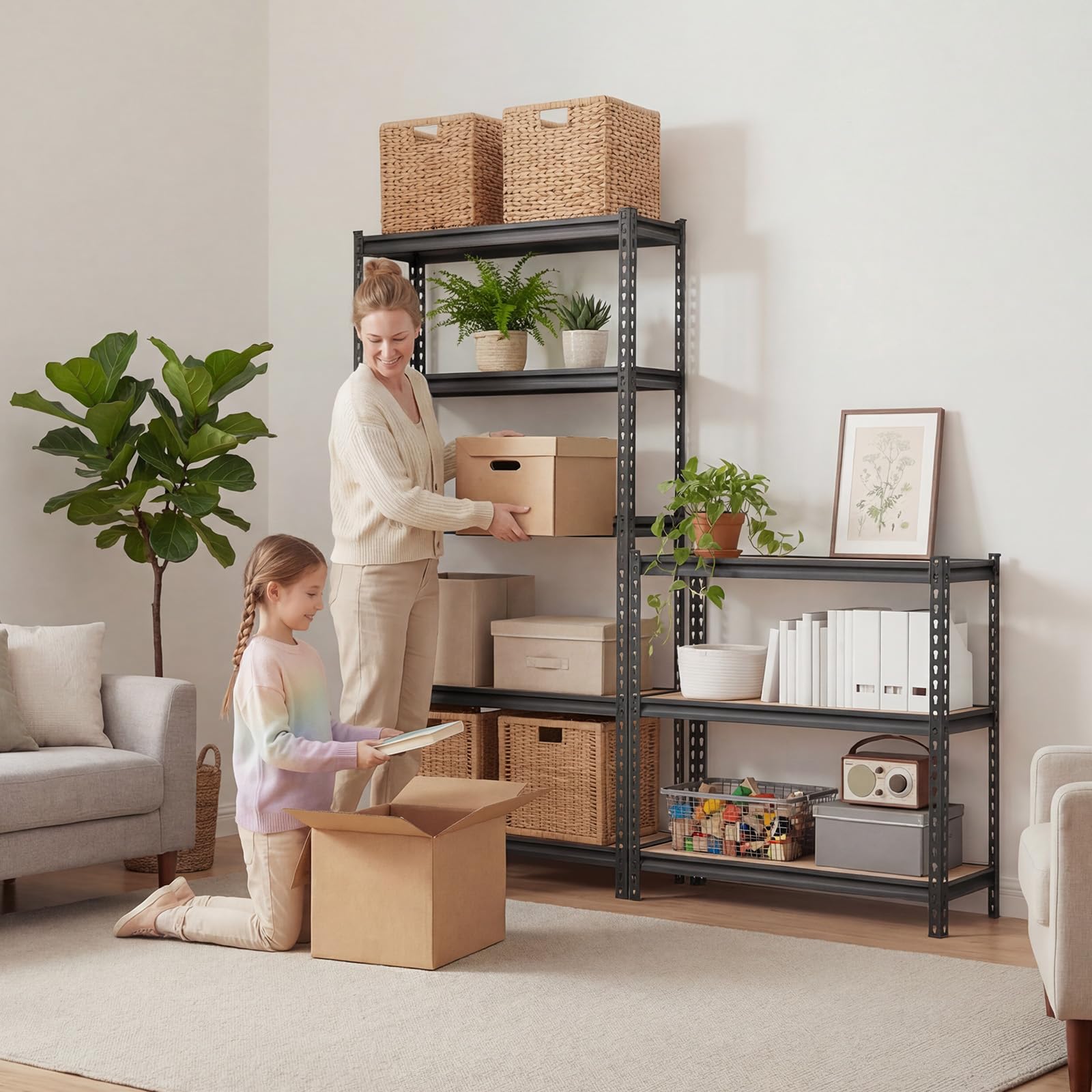VEVOR Estantería Almacenaje Metálica de 5 Niveles 923 x 309 x 1813 mm, Estantería Multiusos Altura Ajustable, Capacidad 1360 kg en Total con Estructura de Acero para Garaje Sótano Trastero Dormitorio