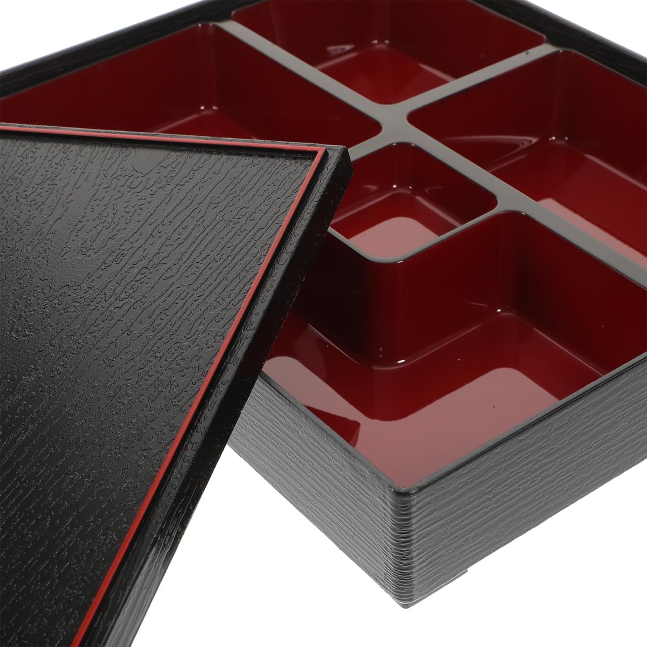 Cabilock Japanese Bento Box Medium Size with 5 Compartments Plastic Meal Prep Container and Grain Texture Lid for Office Travel School Lunch