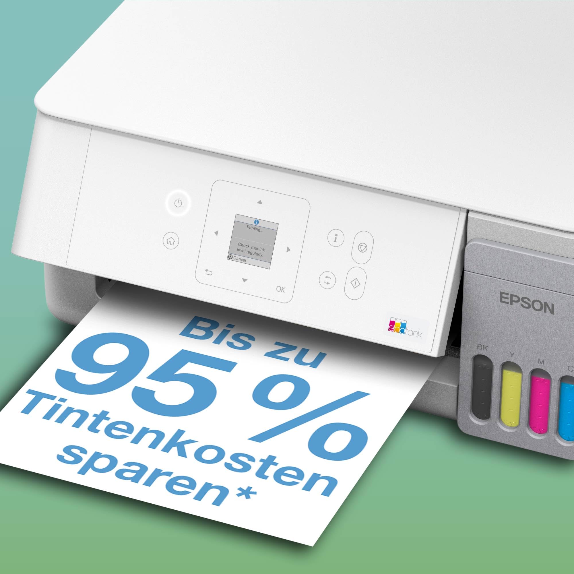 Epson EcoTank ET-2926 | Für vielbeschäftigte Haushalte | Wi-Fi | A4 | Drucken, Kopieren, Scannen | LC-Display | AirPrint-kompatibel | Kompakt | Enthält bis zu 3 Jahre Tinte