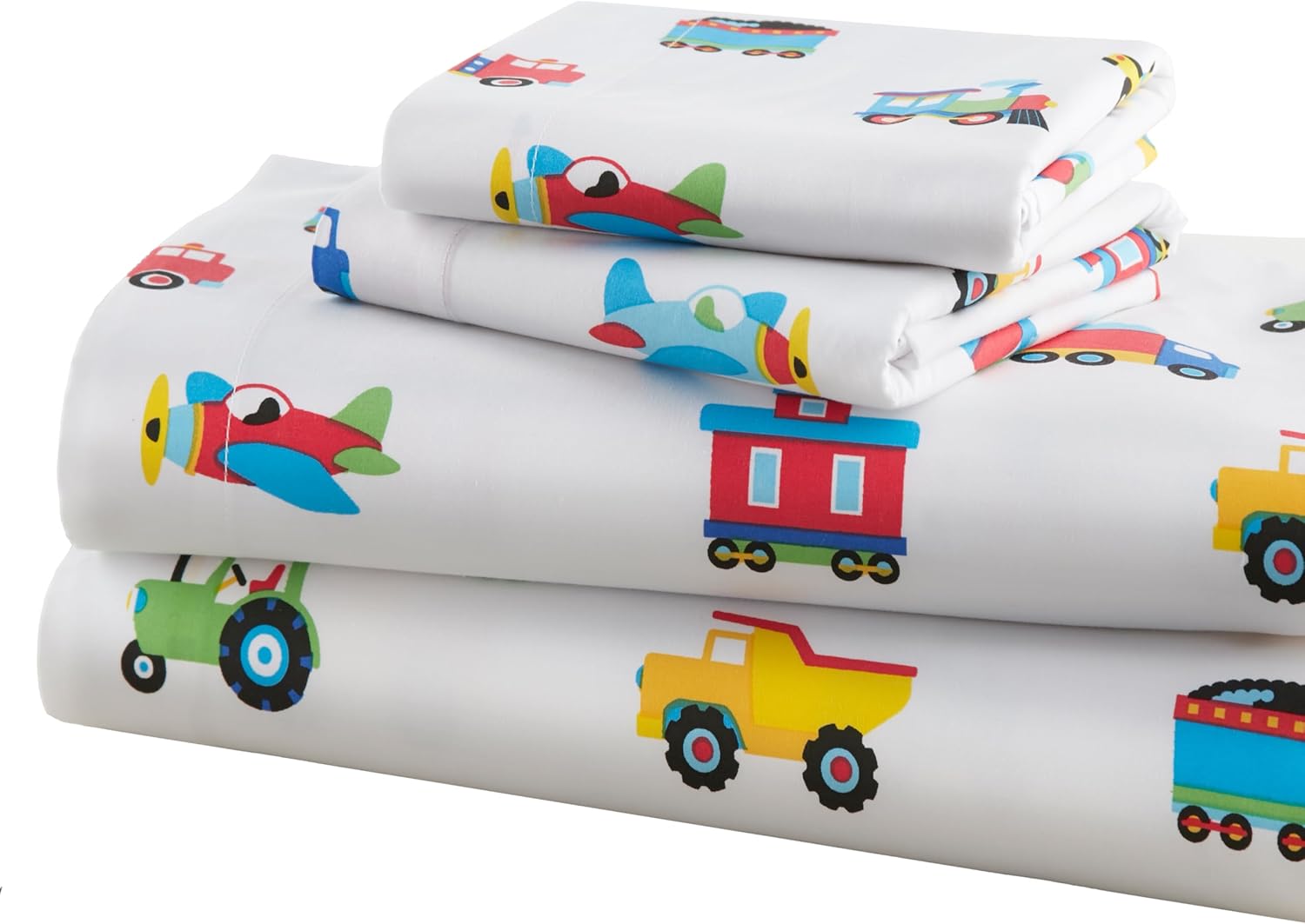 Wildkin 100% Cotton Twin Sheet Set – Soft & Cozy Bed Sheets - Trains, Planes, and Trucks