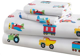 Wildkin 100% Cotton Twin Sheet Set – Soft & Cozy Bed Sheets - Trains, Planes, and Trucks