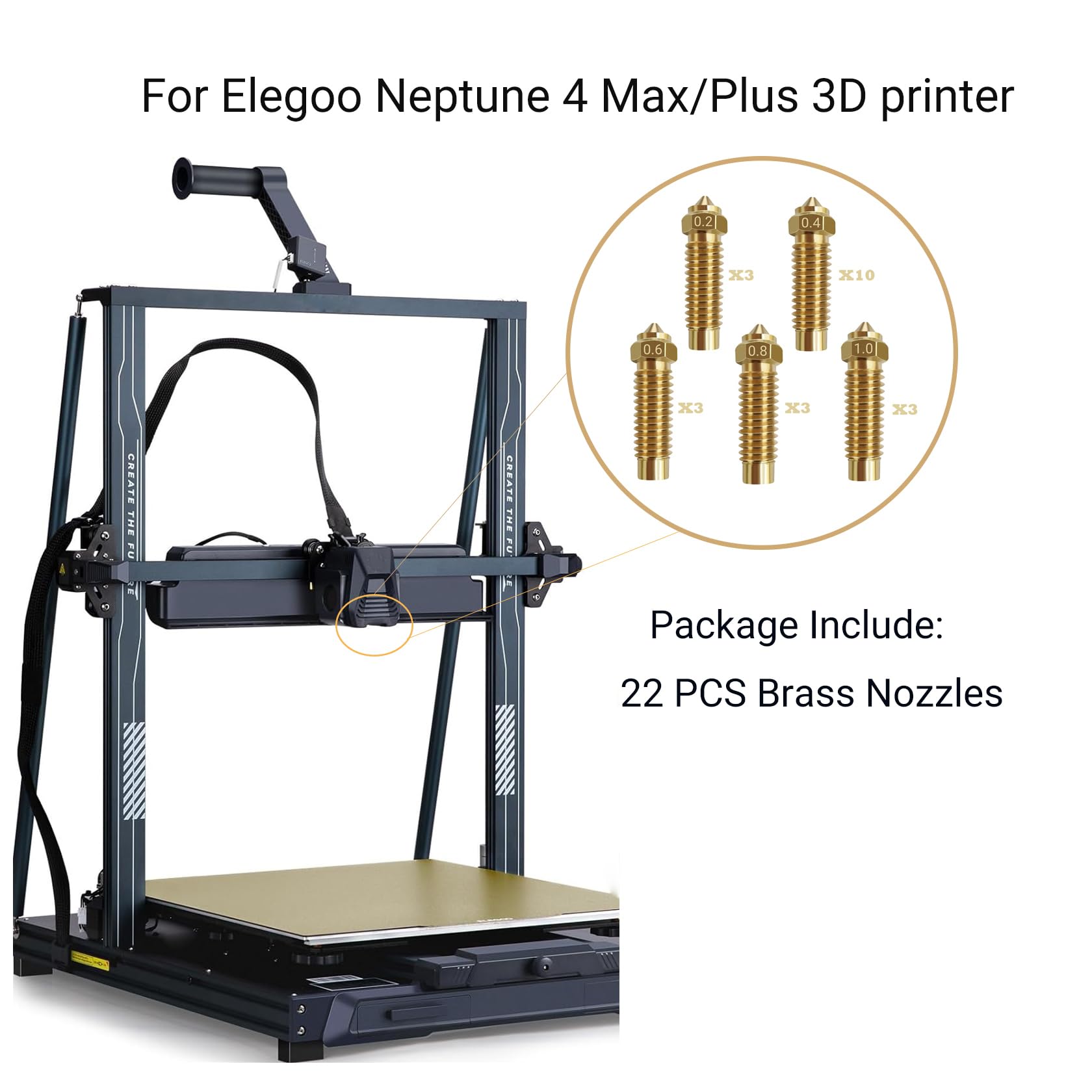 22-teiliges Barss-Düsen-Set für Neptune 4 Plus, 3D-Drucker, 10 Stück 0,4 mm und 3 Stück 0,2 mm, 0,6 mm, 0,8 mm, 1,0 mm Düsen-Set für Elegoo Neptune 4 Plus/Neptune 4 Max