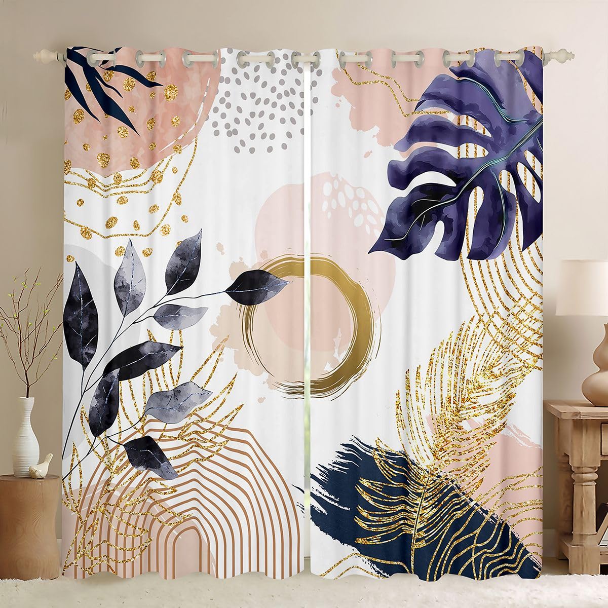 Homewish Lot de 2 Rideau Occultant 140x245cm Rose Boho Milieu du Siècle