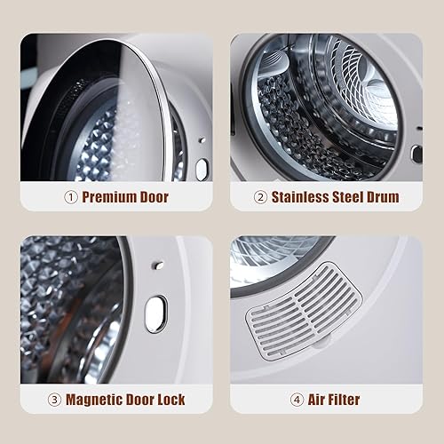 Miniatura 6 de Secadora de ropa portátil, sin montaje, 850 W, compacta, con pantalla LCD, tina de acero inoxidable, 1.5 pies cúbicos y 10 libras, secadora