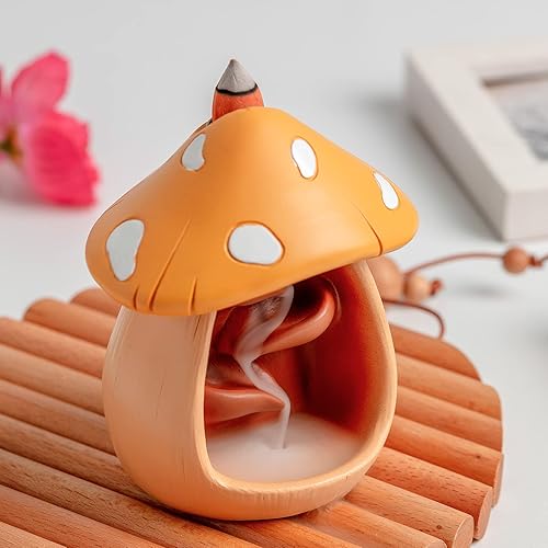 Miniatura 3 de Lindo soporte de incienso de hongos con 60 conos de incienso, quemador de incienso de reflujo de cascada hecho a mano, quemador de incienso con