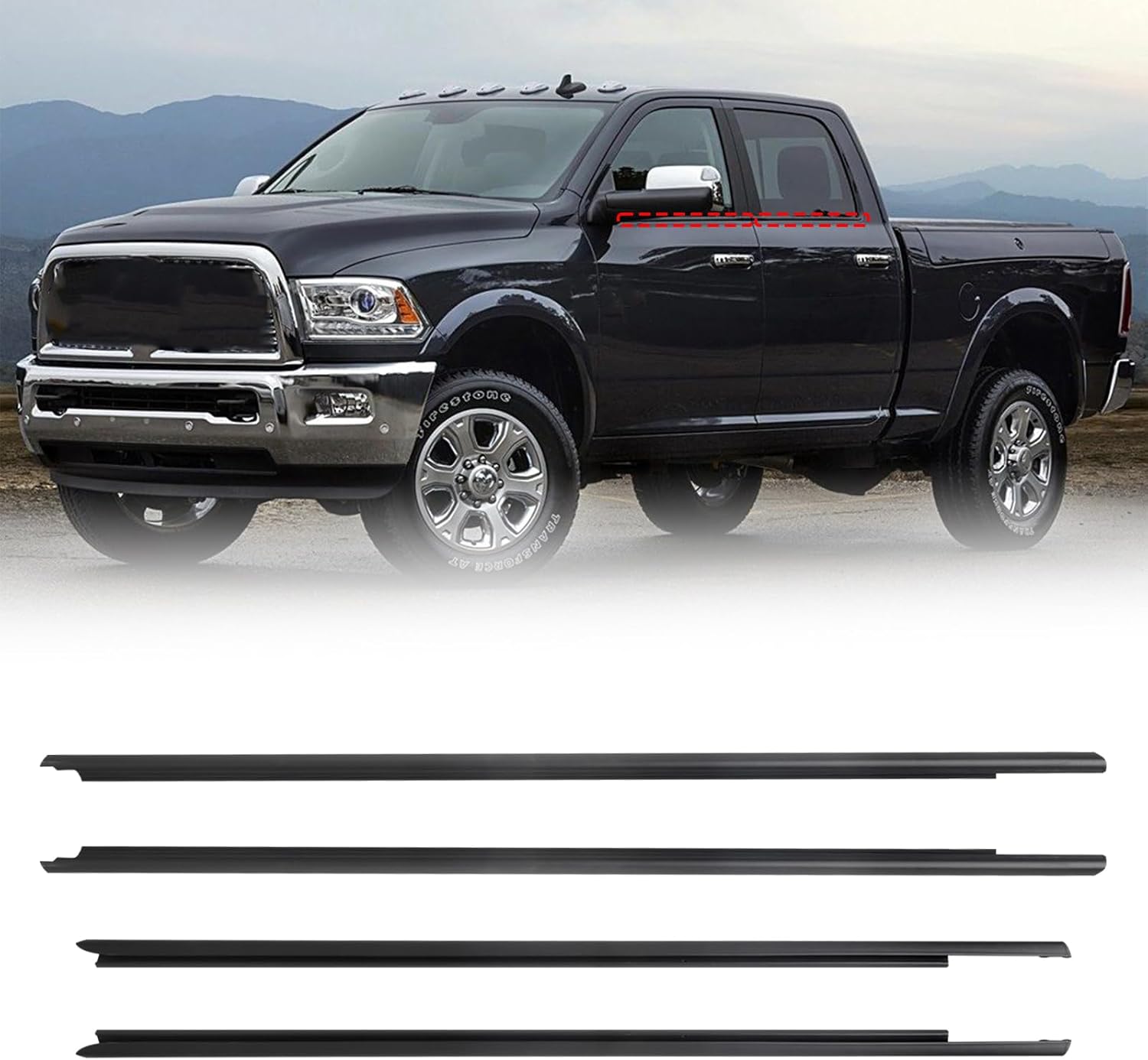 Window Weatherstrip Compatible with Ram 1500 2500 3500 4500 5500 Truck Crew CAB 2009-2024 Outer Window Molding Trim Seal Belt Replace OE # 55112376AH 55112377AH 55372138AH 55372139AH