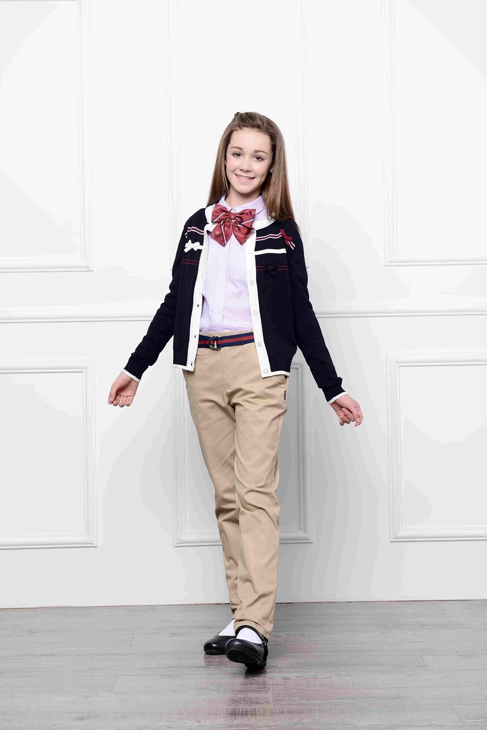 eton kidd Girls Cardigan Sweater with Striped Bow Ribbon Cotton Slim Fit Elastic Trim Breathable Combed Cotton