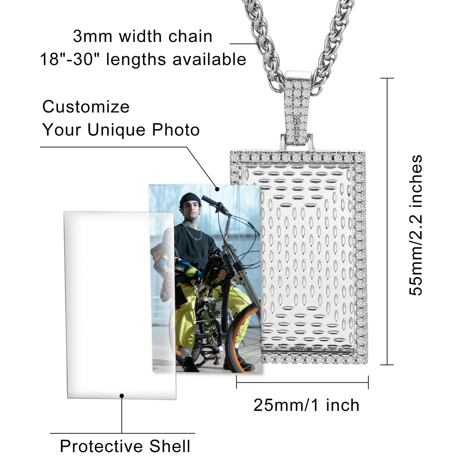 INBLUE Personalizzato Hip Hop Gioielli Memoria Foto Collana Pendente Inciso Testo per Uomo Donna Rame Angelo Ala Rotonda Cuore Zirconi Pendente Medaglia Corda Catena Regali Personalizzati