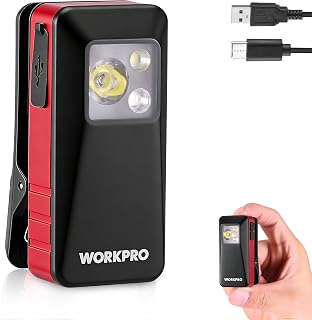 WORKPRO Rechargeable 500 Lumens EDC Flashlight Clip-on Light with 8 Modes