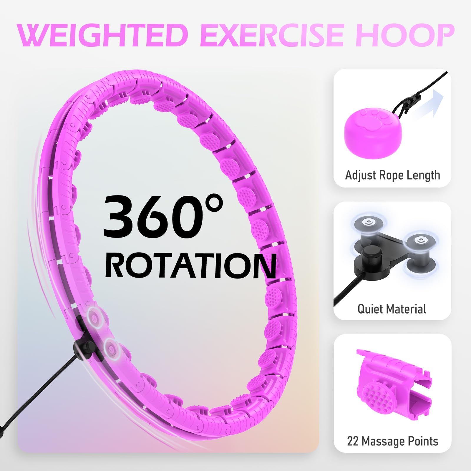 JLoibao Cerceau d’exercice Hula Hoop lesté avec 32 maillons (167,6 cm), ballon d’exercice lesté, pour adultes, perte de poids, cerceau de fitness grande taille, pour femme, équipement d'exercice