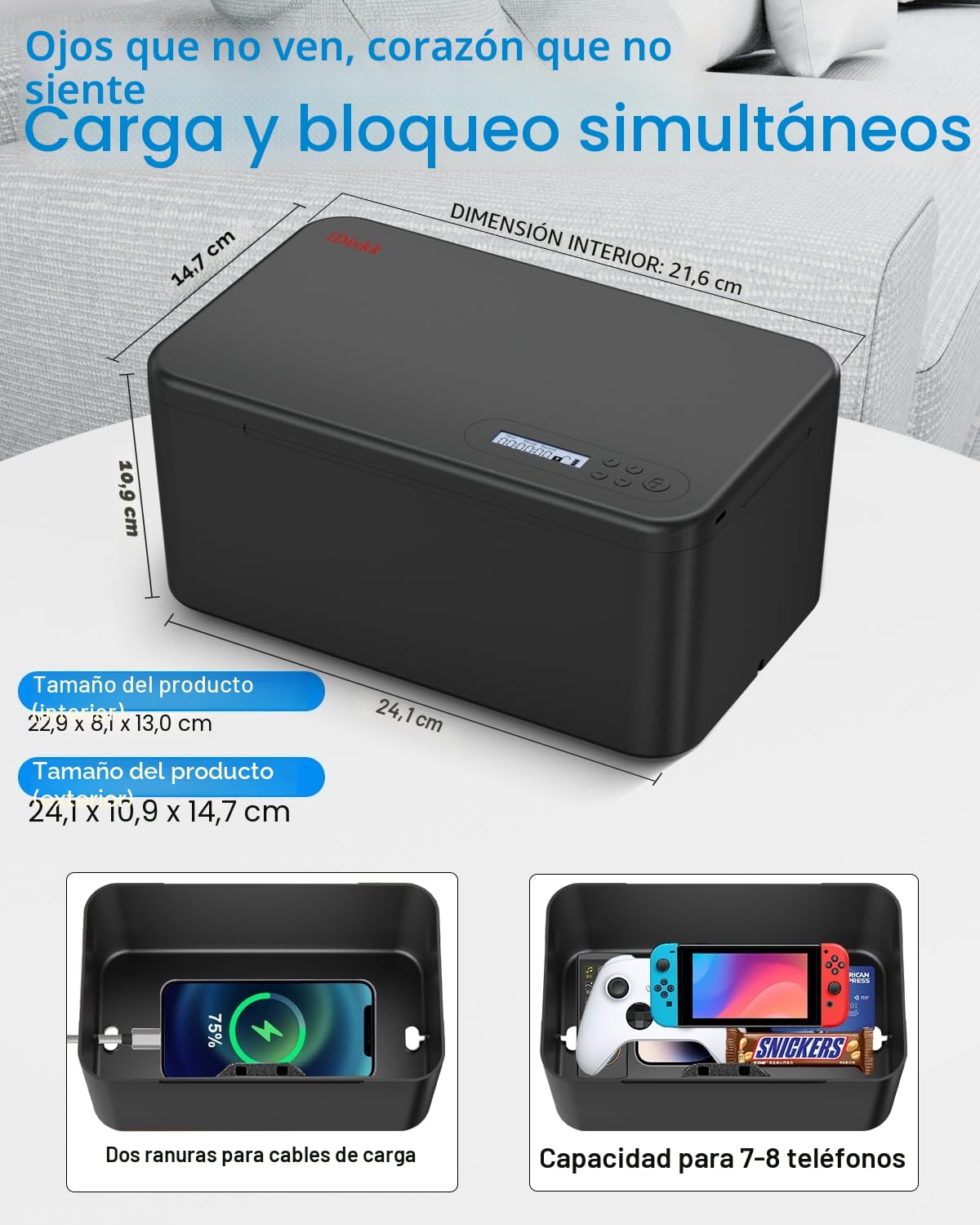iDiskk Caja de Seguridad Con Temporizador para Desenchufar Teléfonos y Control de Adicciones - Negro