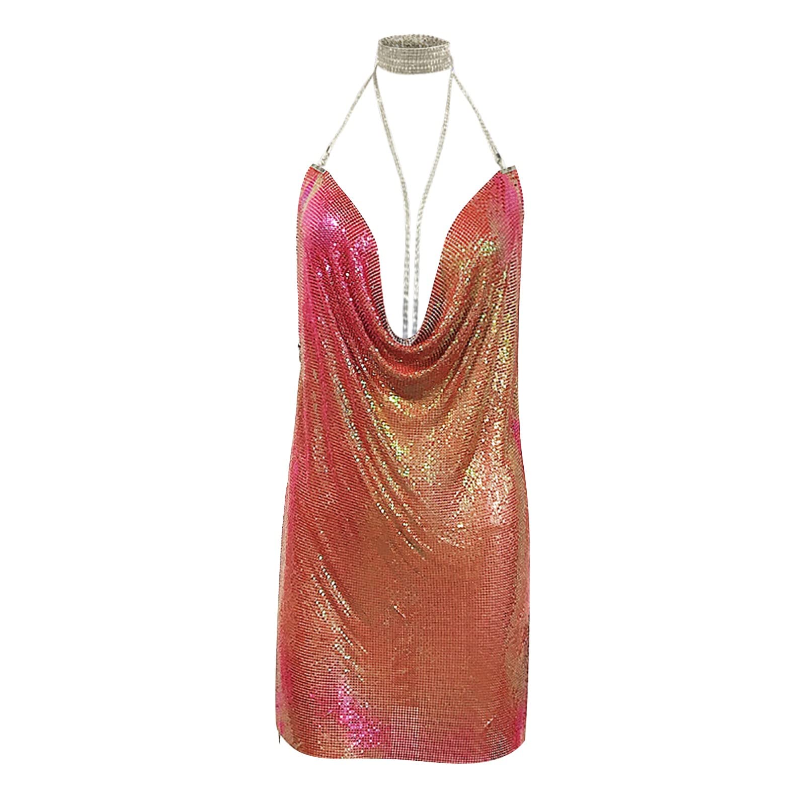 QWUVEDS Elegante vestido de verano para mujer, vestido de lentejuelas metalizadas, sexy, dulce, picy, para mujer, con strapas, vestido sexy