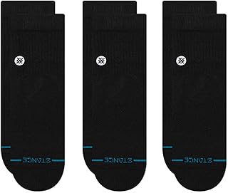 Icon Quarter Socks 3-Pack for Men and Women, Cotton Blend and Cushioning Arch Support, Black, Medium
