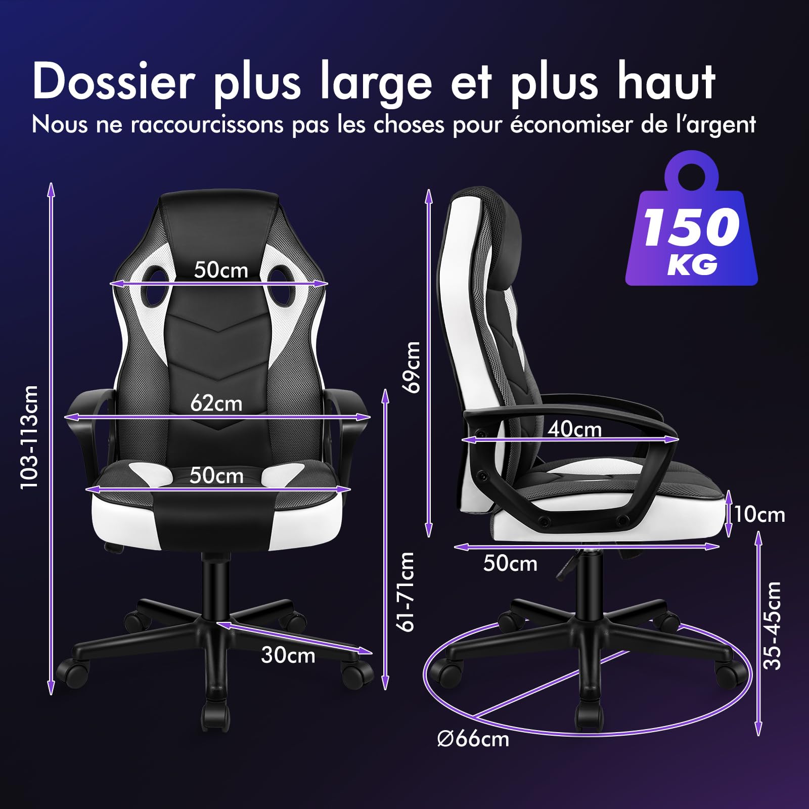ALFORDSON Chaise de Bureau Racing, Chaise de Bureau Ergonomique réglable en Hauteur et rembourrée, capacité de Charge de 150 kg, Chaise de Jeu PC pivotante pour Bureau à Domicile,Blanc