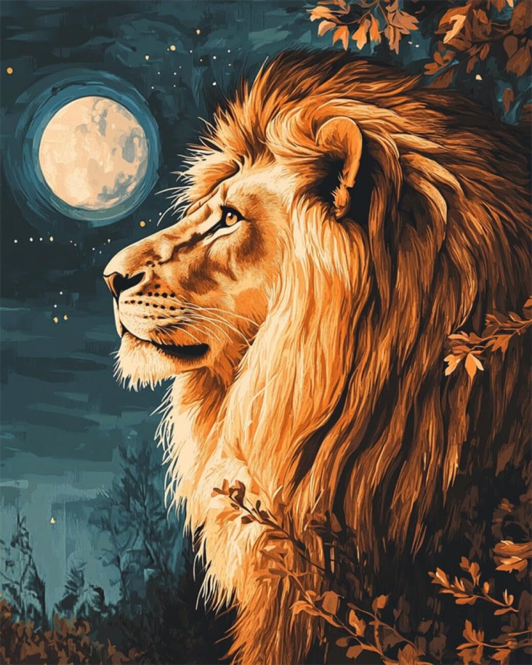AxiangziK DIY Cross Stitch Kits Lion and the Moon 11CT 30x40cm