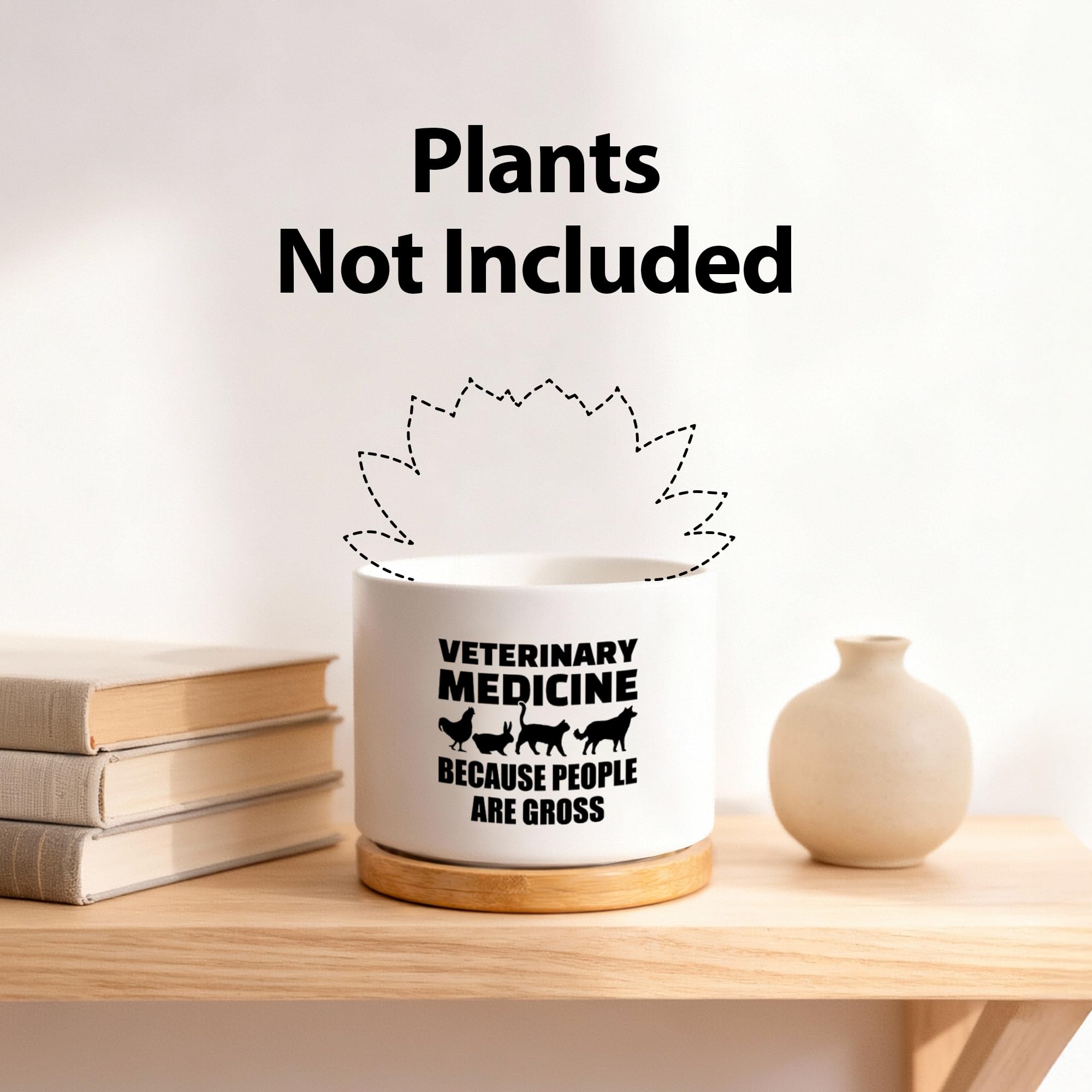 Veterinary Medicine Because People Are Gross Veterinarian Gifts Ceramic Succulent Plant Pot with Bamboo Tray Round Gift To Vet Animal Doctor Pet Lover Home Decor Plant Lover 3.5 Inch White (No Plants)
