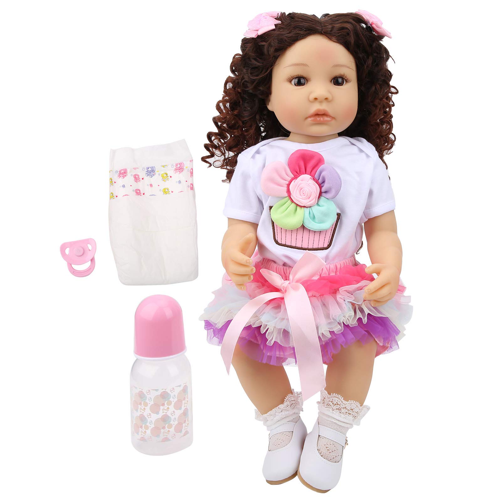 Generic Doll 55 Cm Miękkie Winylowe Kręcone Włosy Dziewczyna Zabawka dla Dzieci Prezent - Realistyczny Rozmiar Noworodka 21,7 Cala