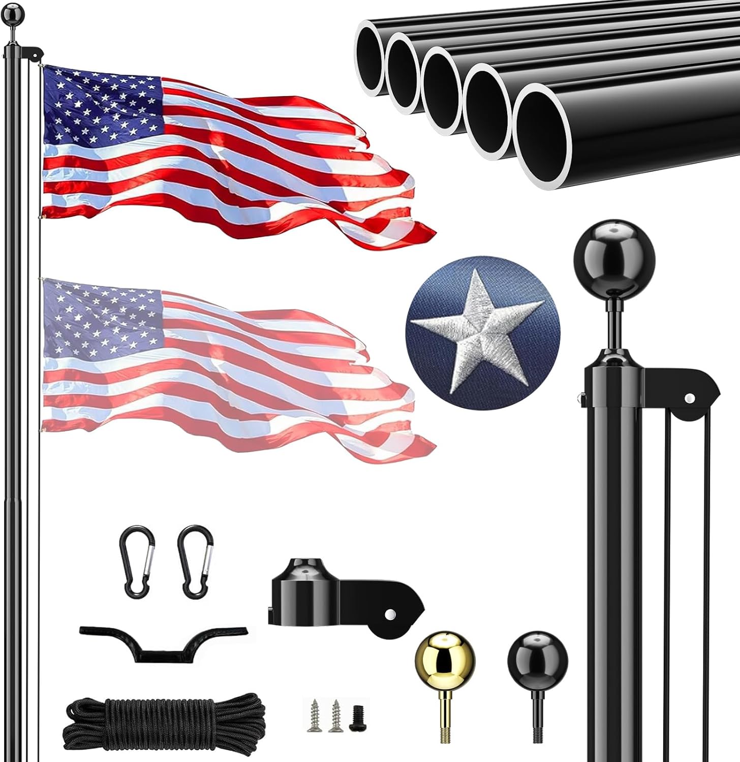 Amazon.com : Heavy Duty Flag Pole - 20FT 13Gauge Sectional Flag Pole ...