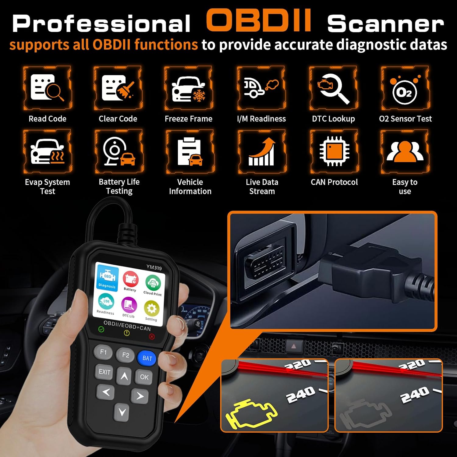 OBD2 Scanner Battery Tester Diagnostic Tool, Enhenced IPS Color Screen Car Code Reader CAN Engine Check Clear Fault Light, Scan Auto Battery Voltage/Life, Cloud Printer for All OBDII Cars Since 1996