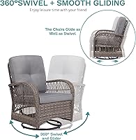 Vista 2 de MEETWARM Juego de 3 piezas de mimbre giratorio para patio al aire libre, mecedoras, juegos de muebles de patio de ratán con cojín grueso y mesa