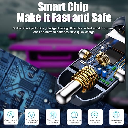 Miniatura 3 de Adaptador de cargador de coche USB-C, puertos duales, carga rápida, PD 60 W + QC3.0 30 W, mini encendedor de cigarrillos de metal, cargador USB