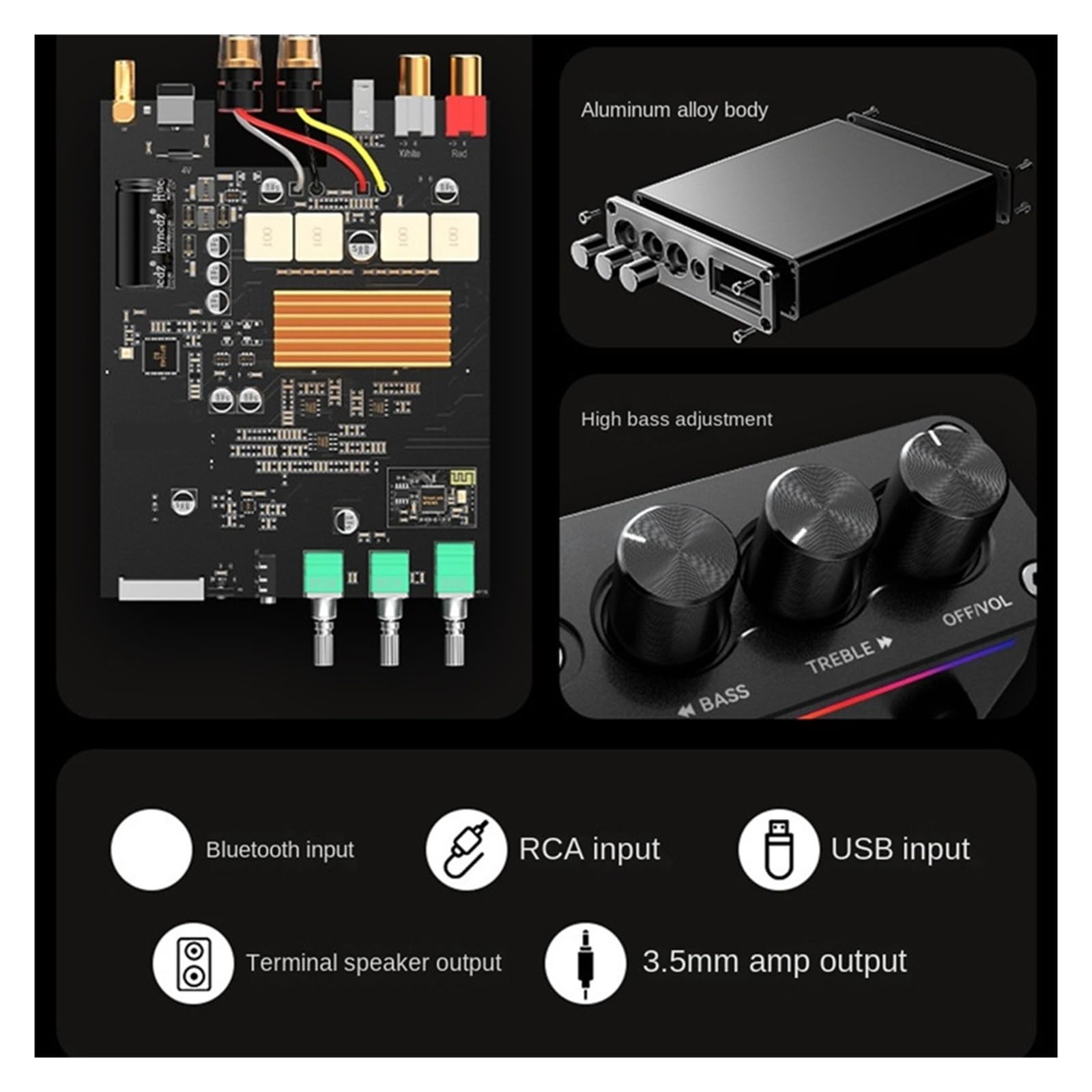 Wzmacniacz audio, Odbiornik Bluetooth do domowego wzmacniacza stereo cyfrowego Wzmacniacz 5.3 do domu, karaoke