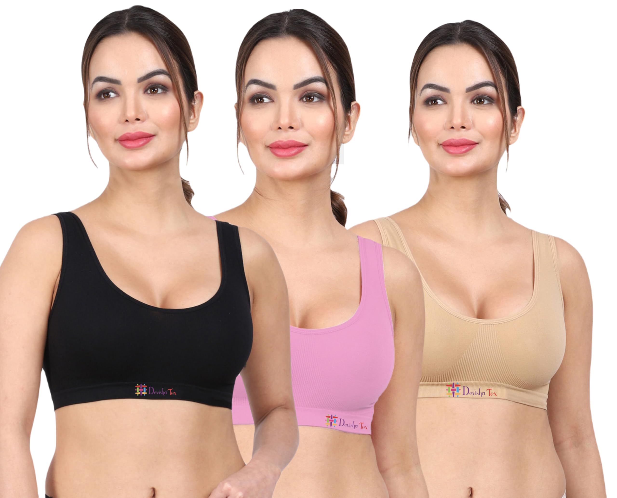 devisha tex Cotton Sports Bras, Non-Padded, Non-Wired, Daily Workout, Free Size (28B to 38B), Combo Pack of 3-picture-52