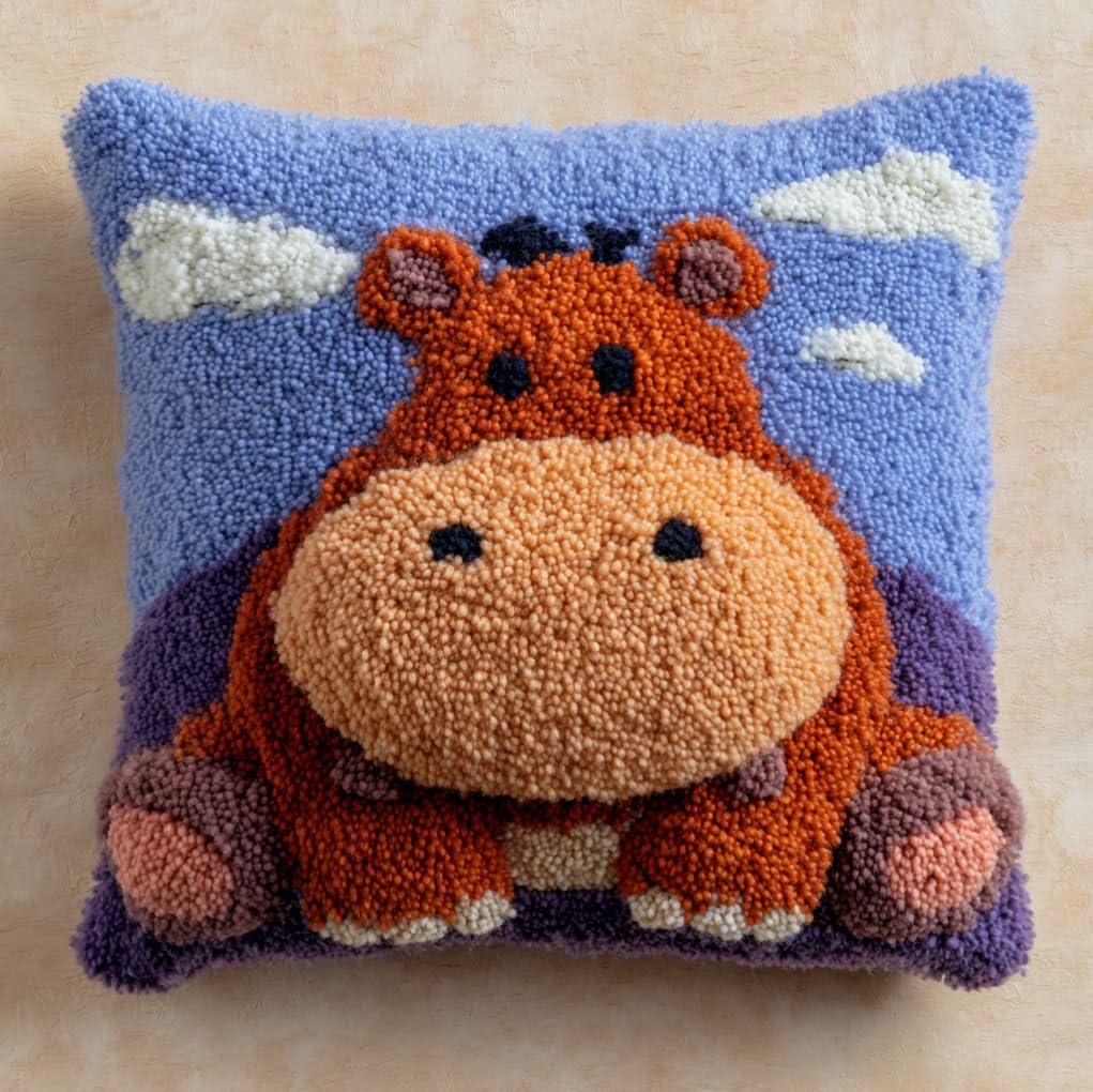 Axiangzik Hippo Latch Hook Pillow Kit For Beginners,