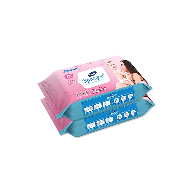Dignity Spongee Baby Wet Wipes, 150 x 200 mm, 72 Wipes/Pack (Pack of 2, 144 Wipes)
