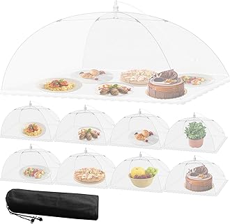 Mesh Food Covers for Outside - 9 Pack Upgraded 1 Extra Large 40x24 in & 8 Large 17x17 in Food Tent Food Cover Outdoors Party Collapsible Picnic Nets Umbrella Mesh Screen Pop Up Food Dome (White)