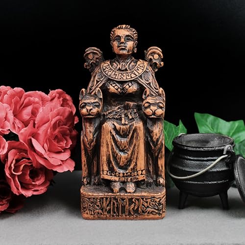 Miniatura 2 de Dryad Design Estatua de Freya Diosa nórdica del amor, guerra, magia y gatos, 7 3/4 pulgadas, decoración pagana vikinga para el hogar (acabado de