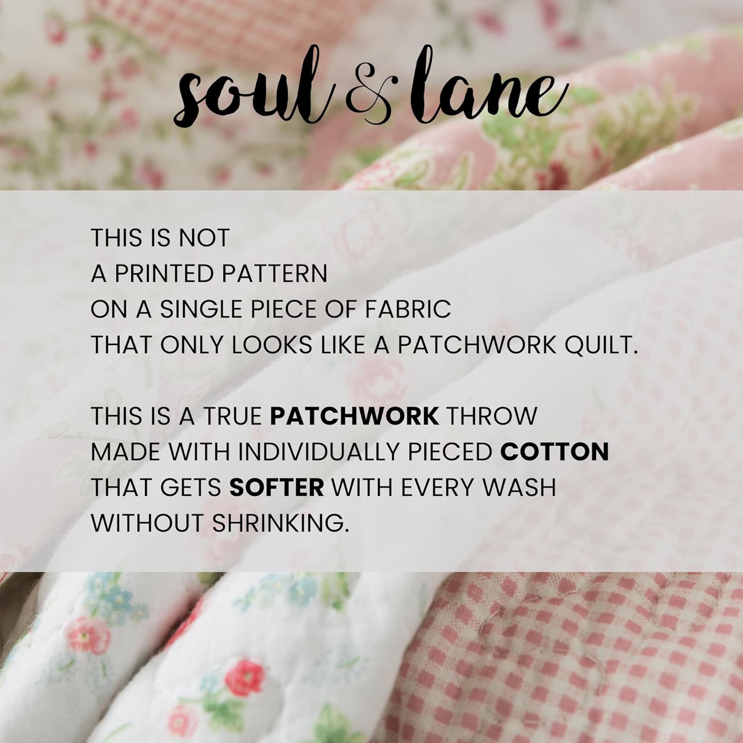 Soul & Lane Blush Bloom Quilted Throw Blanket - 50" x 60": 100% Cotton Floral Quilt in Blush and Pink, Roses Patchwork Lap Quilt - Image 7