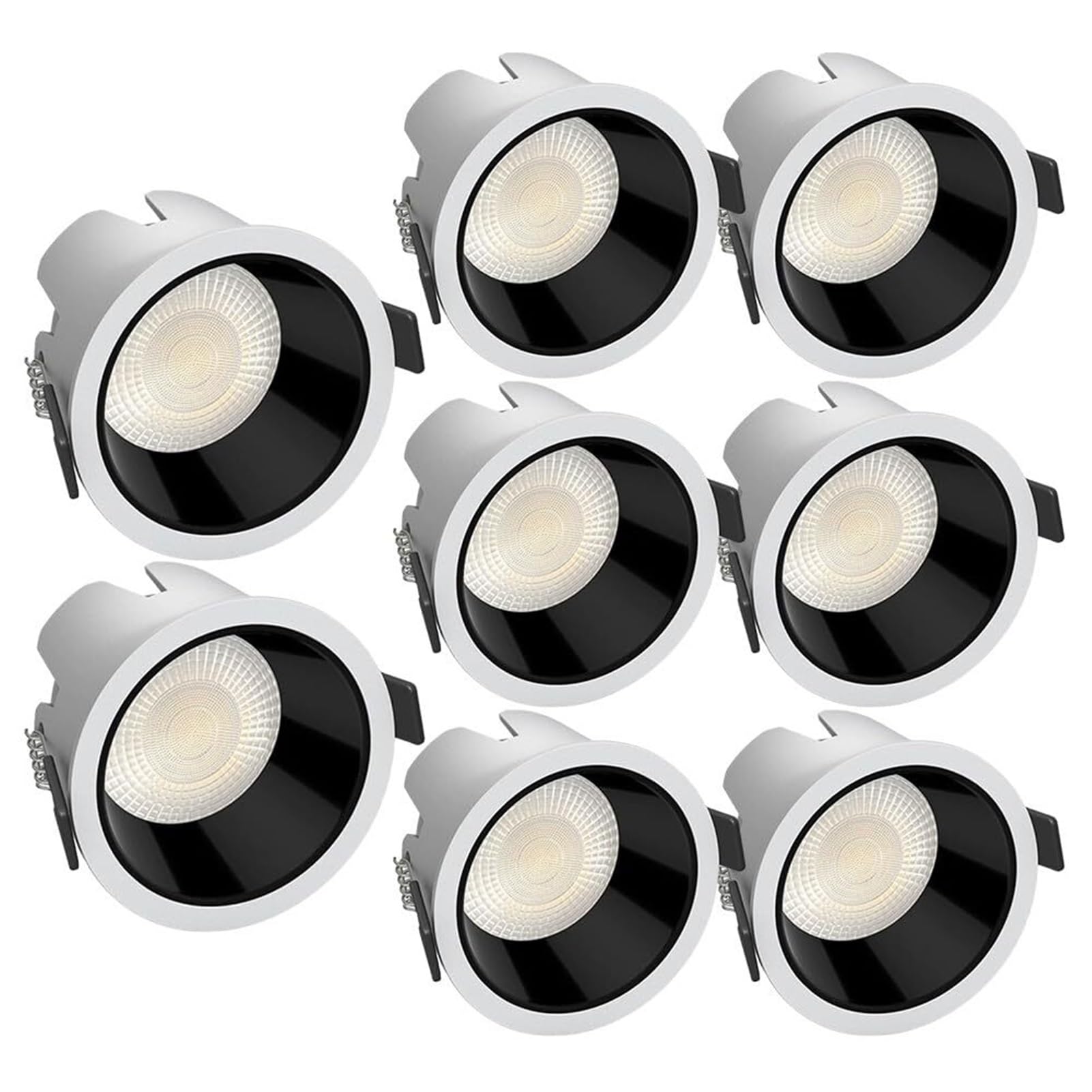 Recessed Downlight Set of 8 Round Aluminum Anti Glare Spotlight 3000K 4000K 6000K Dimmable Baffle Trim CRI90 Cut Size 90Mm