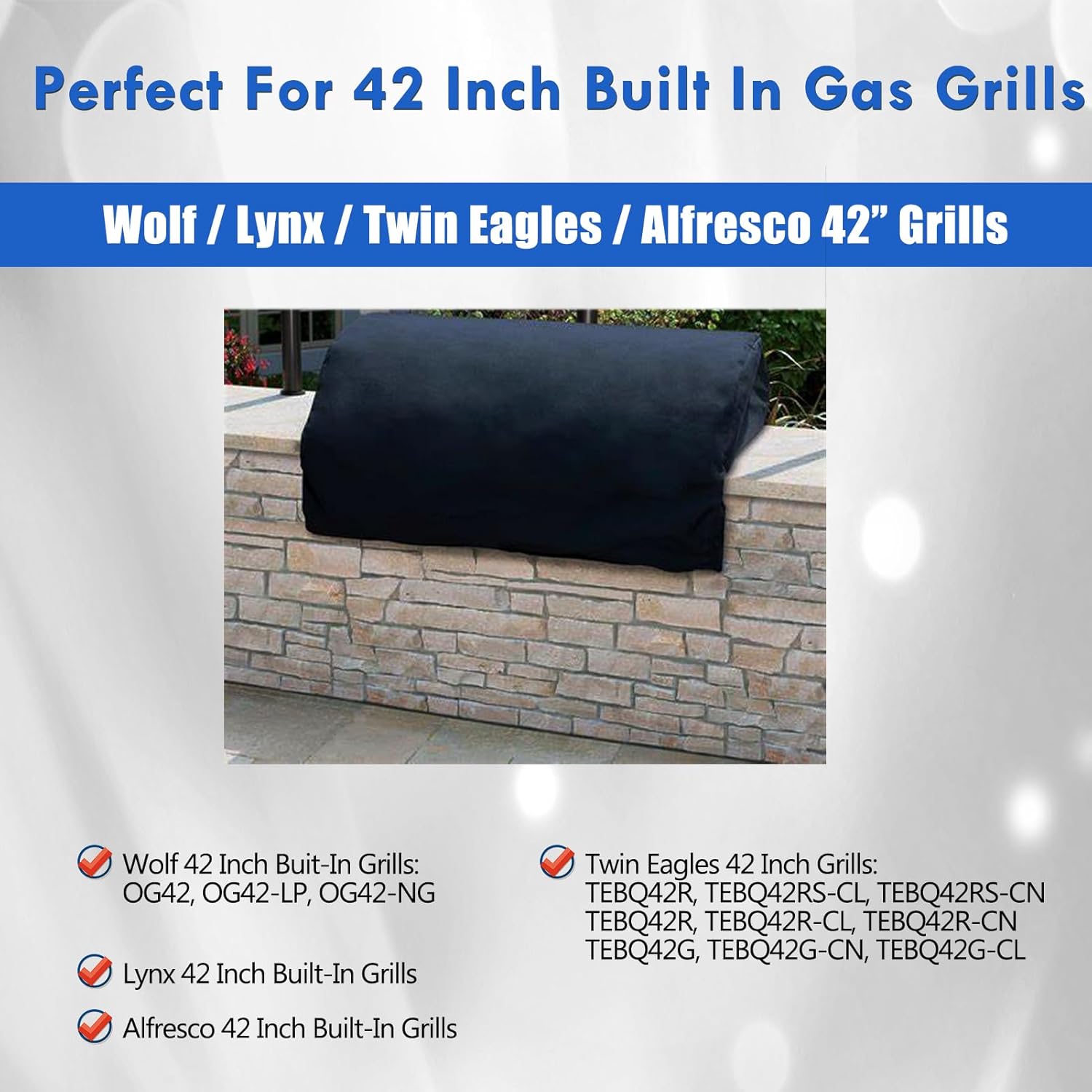 42 Inch Grill Cover Replacement Parts for Lynx BBQ Cover Wolf OG42 OG42LP Twin Eagles TEBQ42RS Alfresco Built in 42 Inch Grill Top Protective Cover with Adjustable Straps Grill Accessories