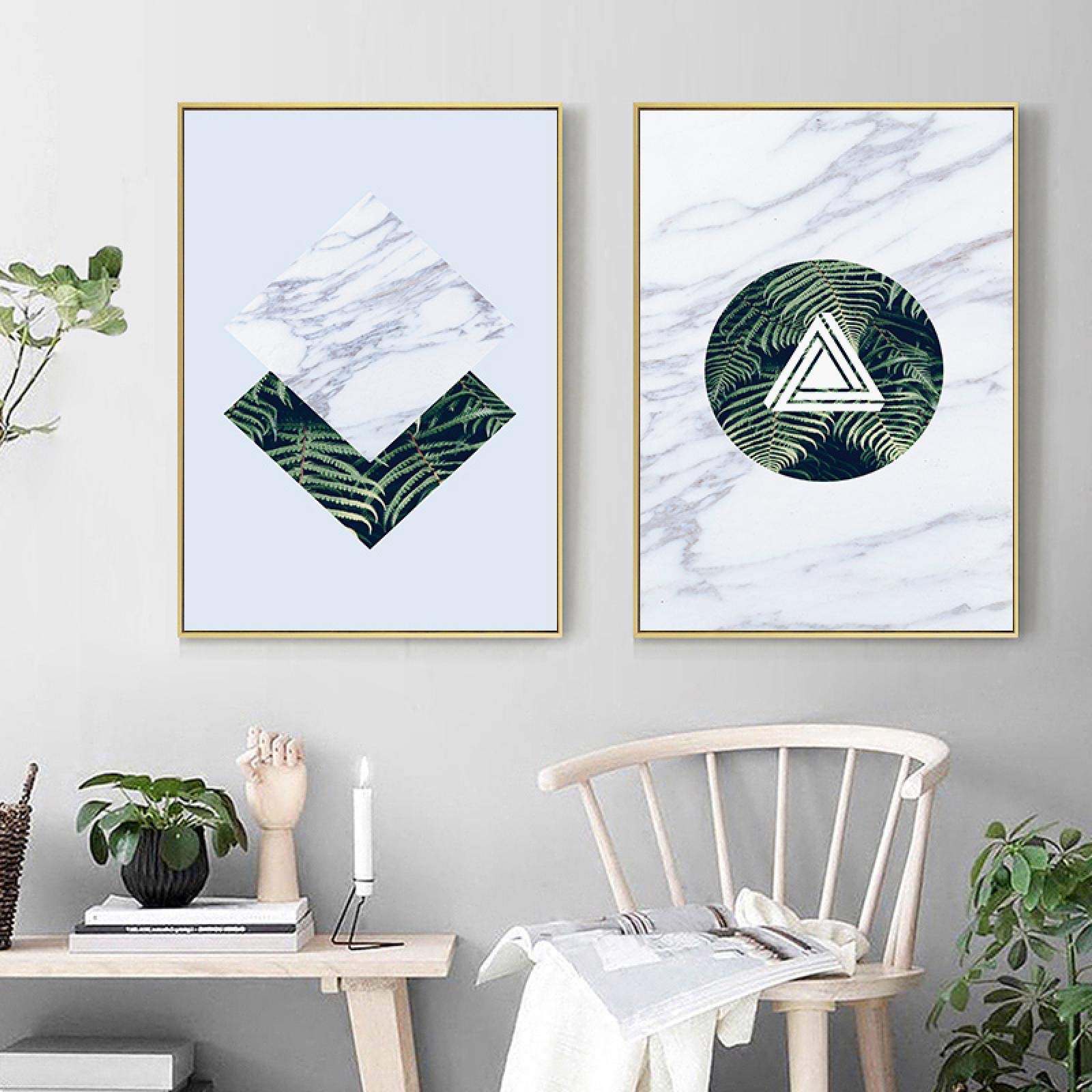 Affiche marbre texture géométrique deco maison feuille verte - 8