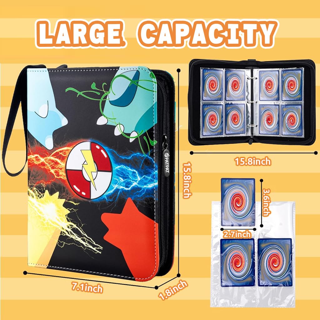 PATPAT® Poke-mon Binder Trading Poke-mon Cards Holder Organizer for 400 Trading Cards, Poke-mon Cards Book Collection Bag Game Cards Album Binder Case, Card Collection Album Gifts for Kids Girls Boys