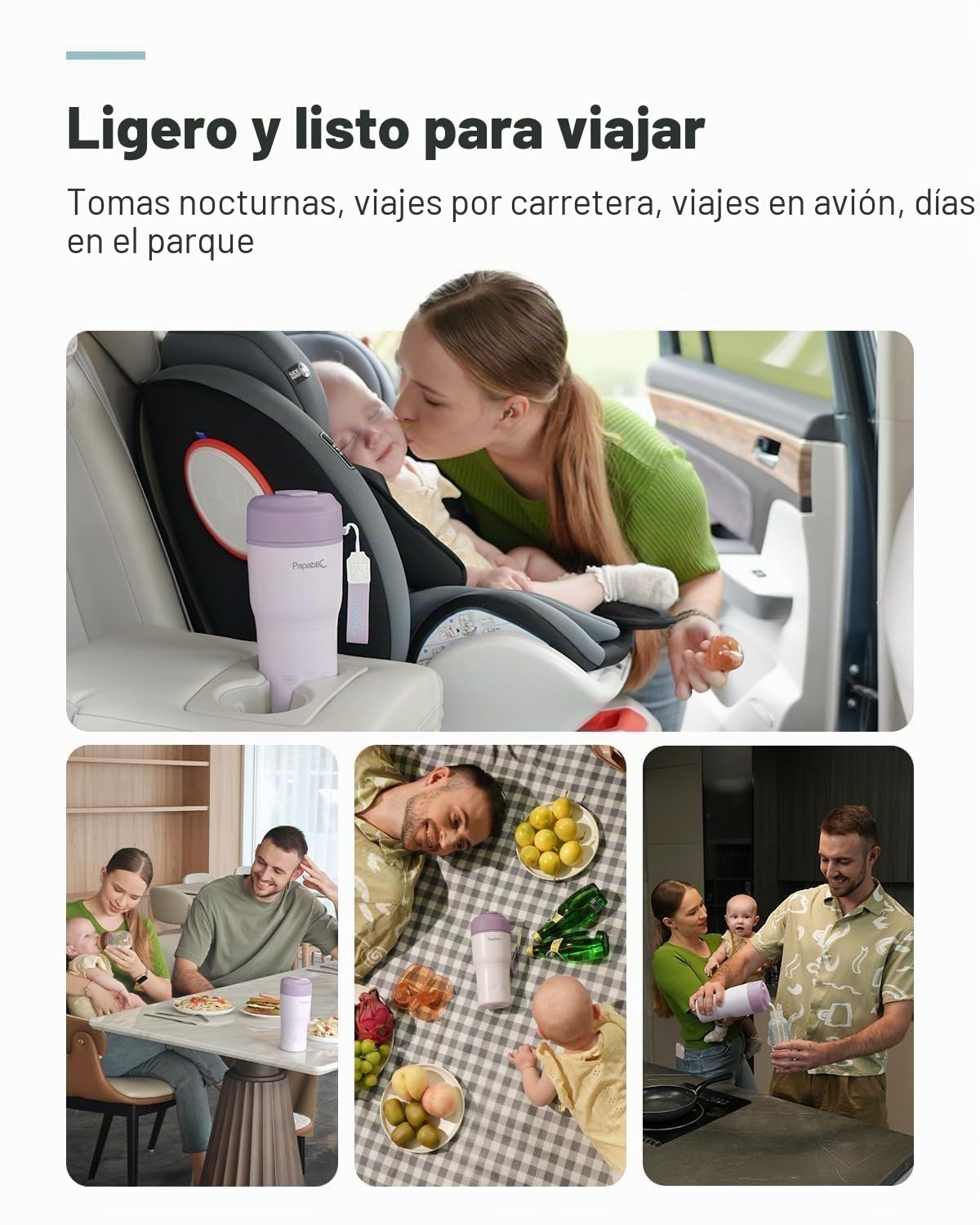 Papablic Calentador de biberones portátil, calentador rápido de biberones de 85 W para viajes y hogar, calienta leche materna, fórmula y agua, 4 ajustes de temperatura, boca ancha, se adapta al