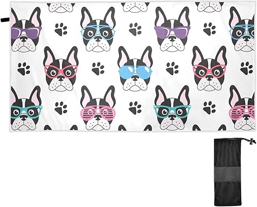 Miniatura 2 de Toalla de playa de microfibra con diseño de bulldogs franceses para niños, de gran tamaño, súper absorbente, toalla de piscina a prueba de arena